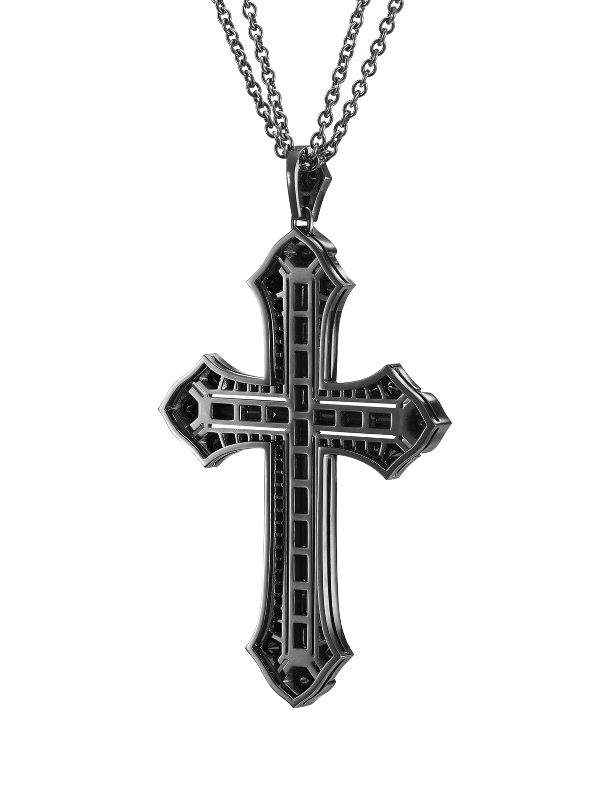 Unique White gold cross necklace with black diamonds