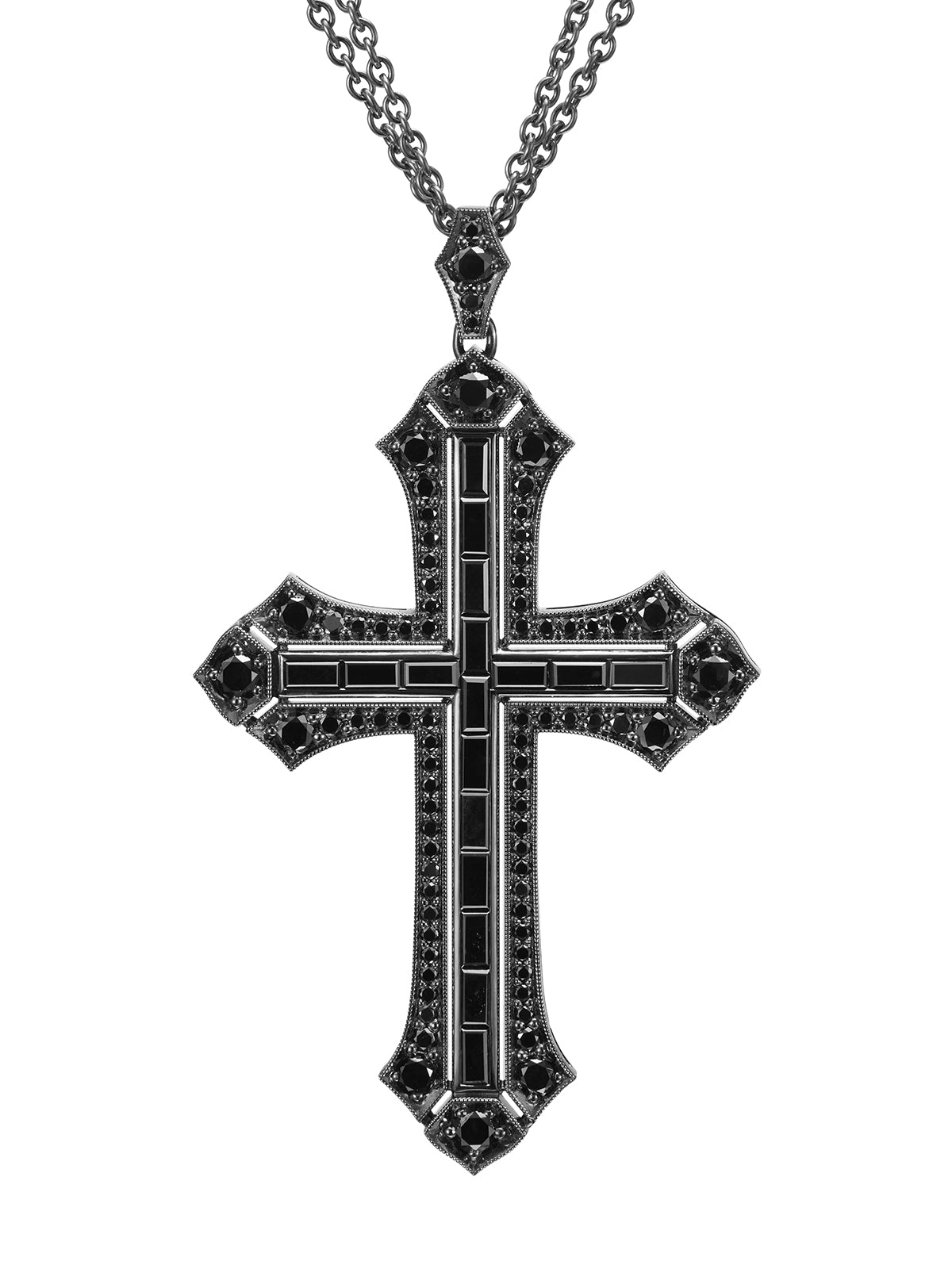 Crucified black diamond cross necklace