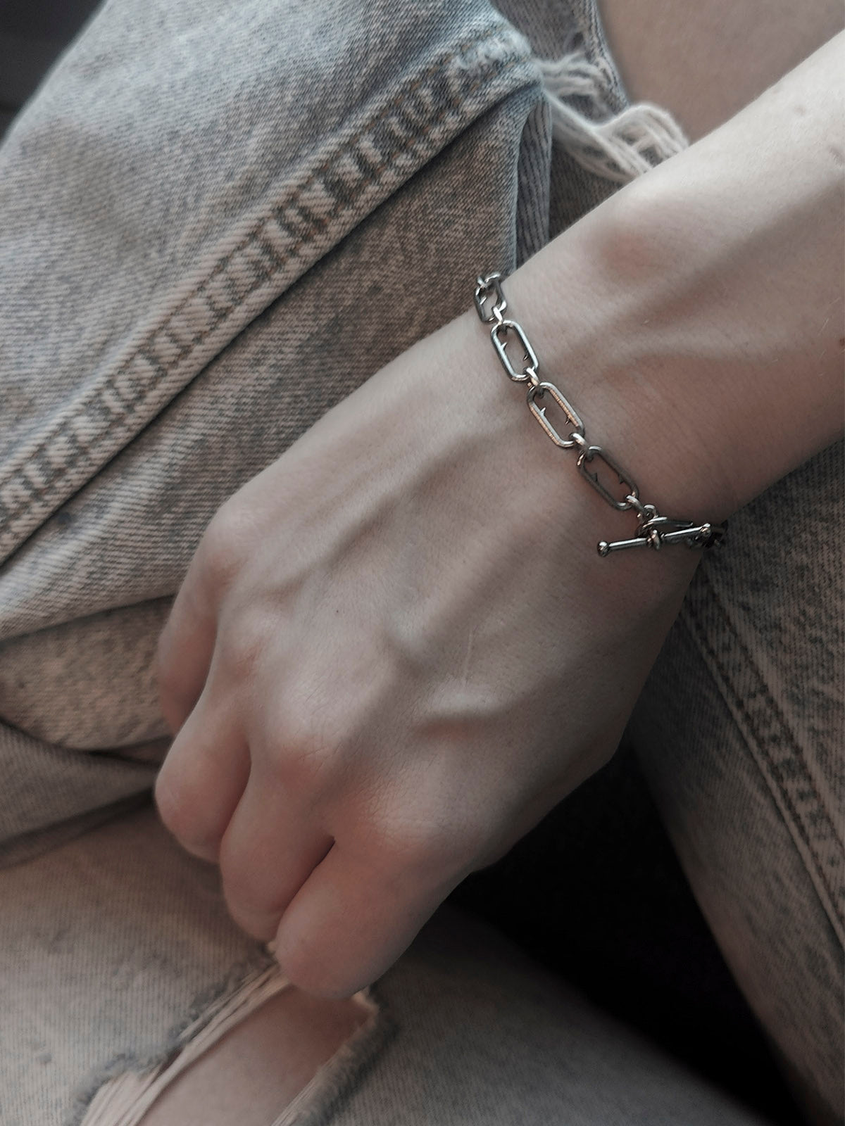Heidi Vornan Thorns Slim gold bracelet worn on wrist