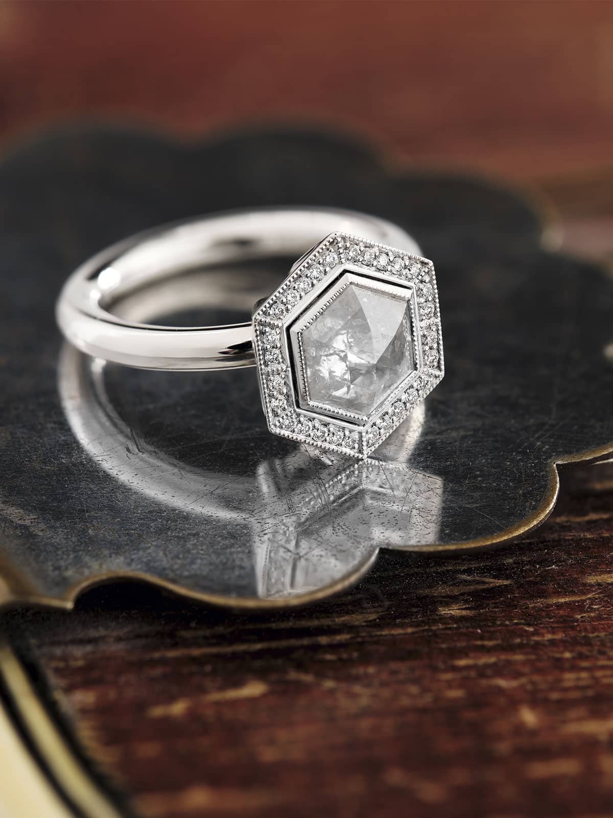 Ice Queen halo Icy diamond ring in platinum. Most beautiful ring of the year by master goldsmith Heidi Vornan